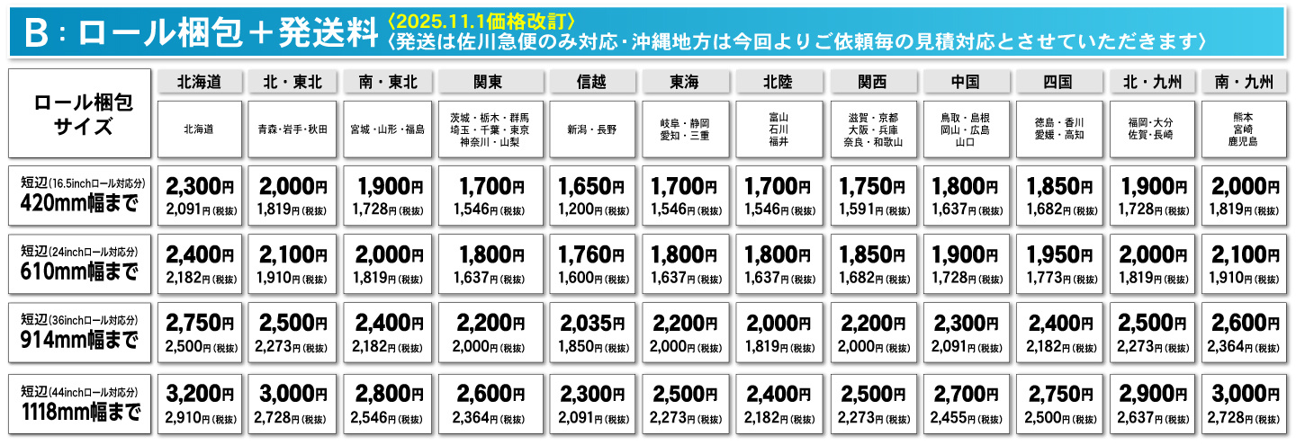 ウィンバードの大判印刷・発送梱包料金