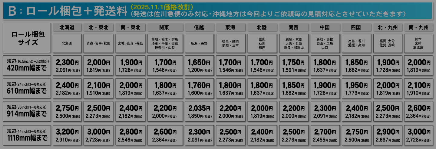 ウィンバードの大判印刷・発送梱包料金
